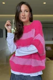  Big Softie Block Stripe Cap Sleeve Knit Top Bubblegum /15=